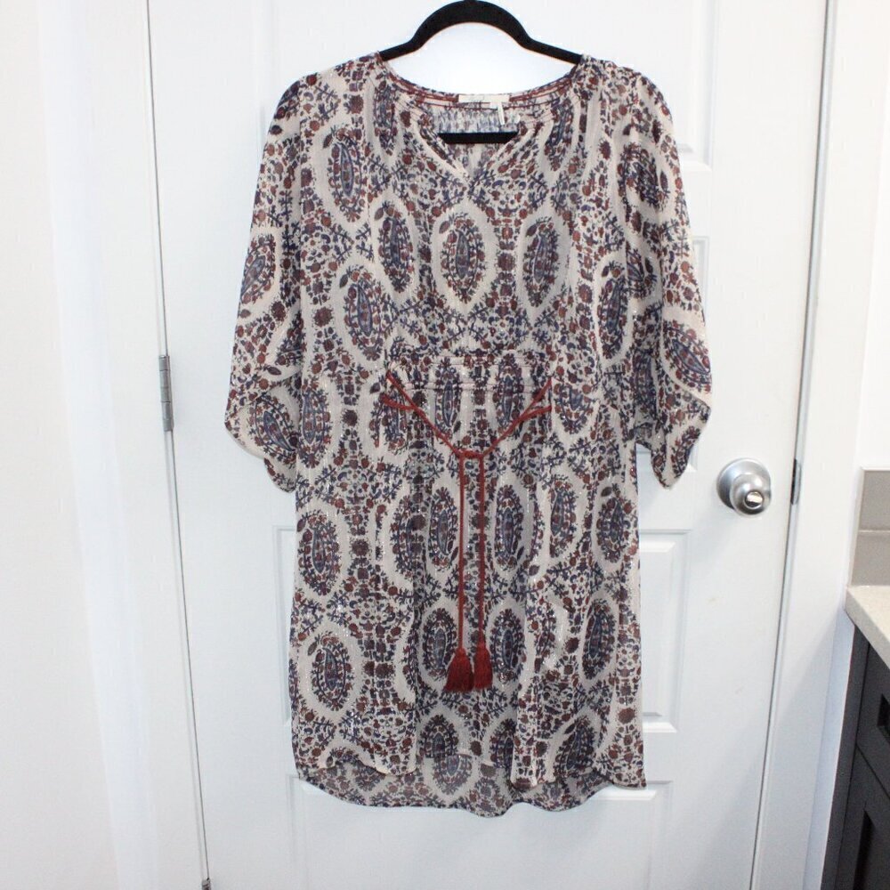 3/$30β Floreat Anthropologie Sheer Floral w/Gold Thread Dress Size Small